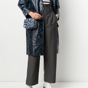 GANNI Chino Heavy Crepe Paper Bag High Waist D Ring Wide Leg Phantom 36